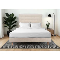 Sommeil De Plomb Lit avec tête de lit capitonnée tissu et sommier kit - Lit en bois massif
