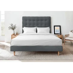 Sommeil De Plomb Lit avec tête de lit capitonnée velours et sommier - Lit en bois massif