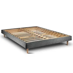 Sommeil De Plomb Lit avec tête de lit capitonnée tissu et sommier kit - Lit en bois massif Outlet