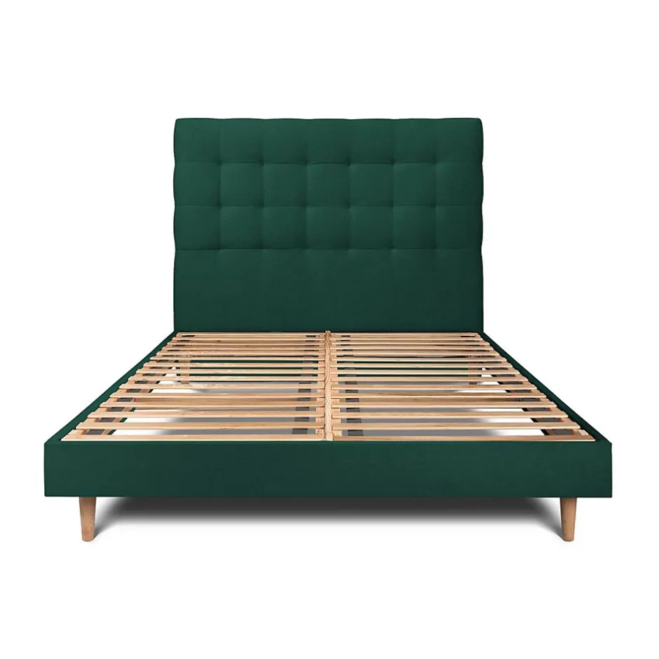 Sommeil De Plomb Lit avec tête de lit capitonnée velours et sommier kit - Lit en bois massif Sale