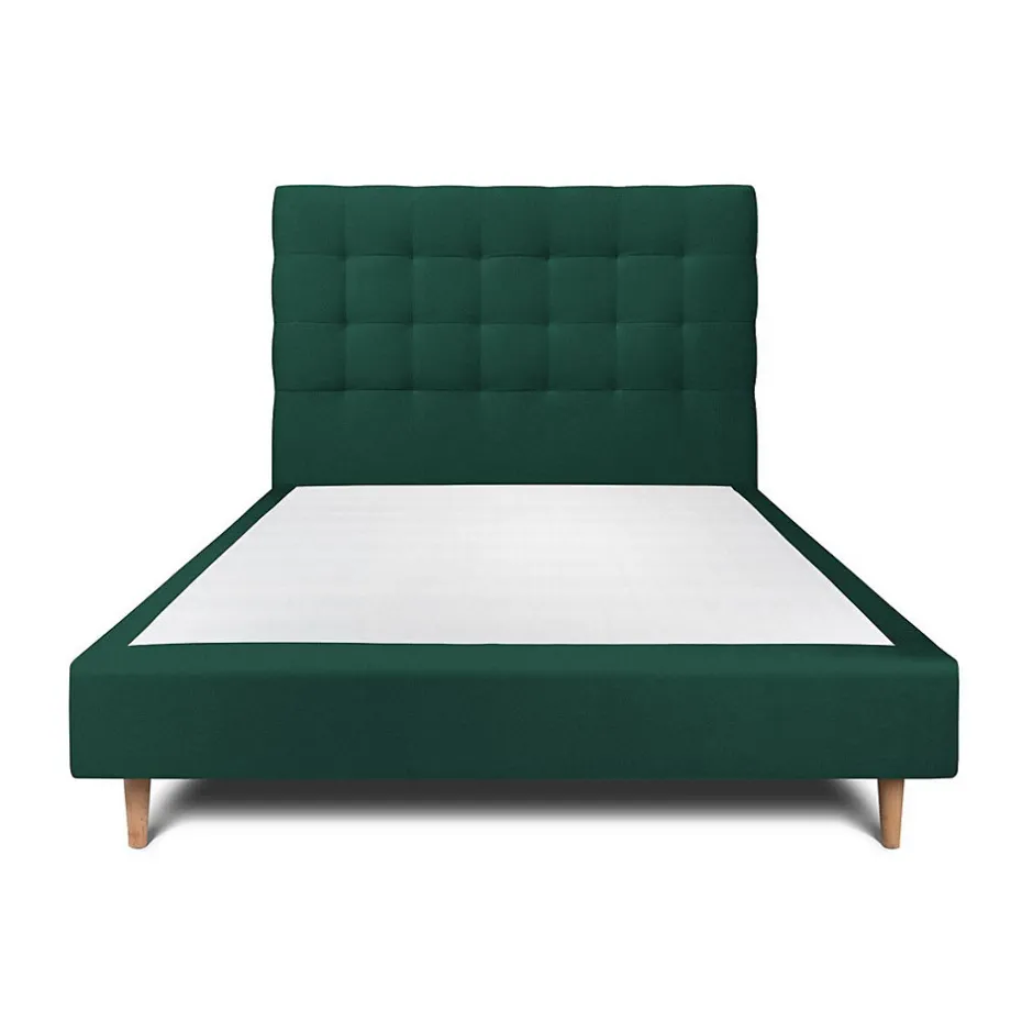Sommeil De Plomb Lit avec tête de lit capitonnée velours et sommier - Lit en bois massif