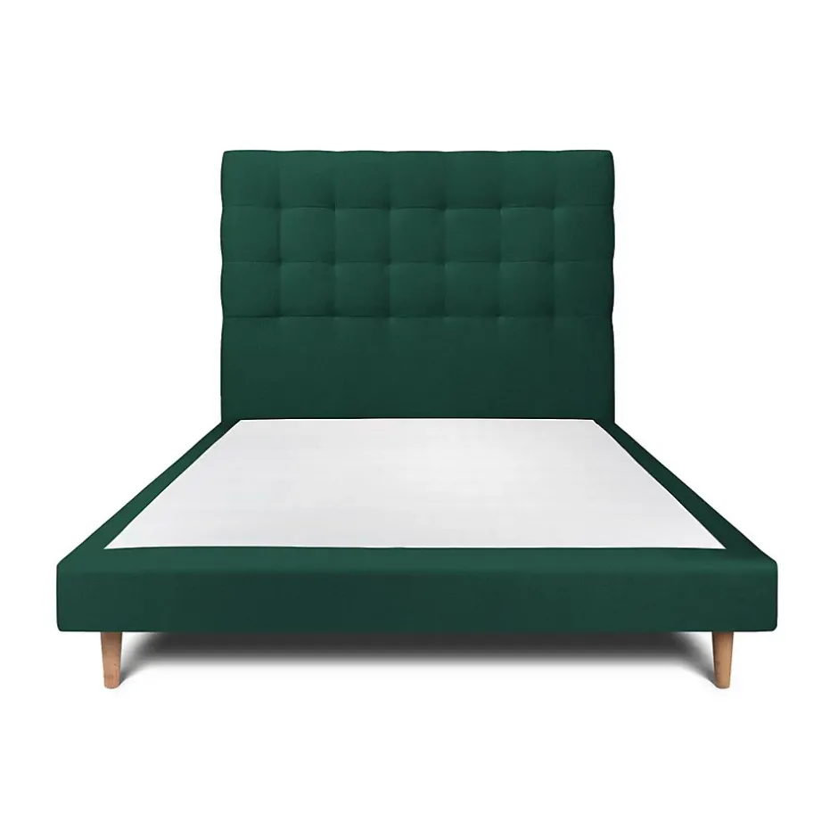 Sommeil De Plomb Lit avec tête de lit capitonnée velours et sommier - Lit en bois massif Online
