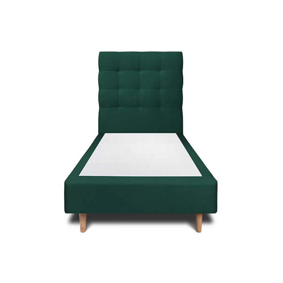 Sommeil De Plomb Lit avec tête de lit capitonnée velours et sommier - Lit en bois massif