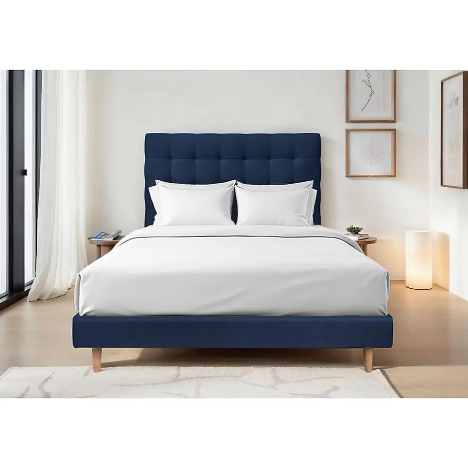 Sommeil De Plomb Lit avec tête de lit capitonnée velours et sommier - Lit en bois massif