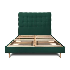 Sommeil De Plomb Lit avec tête de lit capitonnée velours et sommier kit - Lit en bois massif