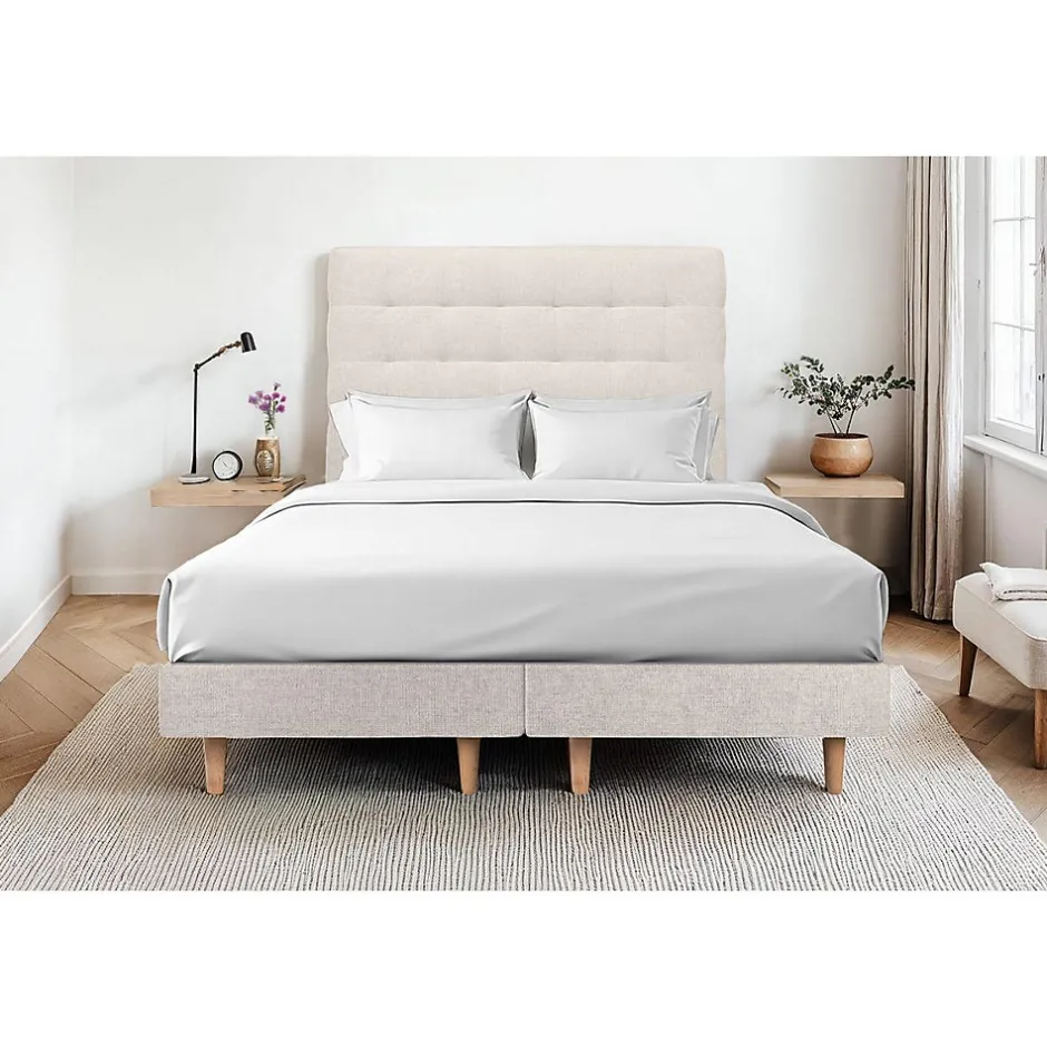 Sommeil De Plomb Lit avec tête de lit capitonnée tissu et sommier tapissier - Lit en bois massif