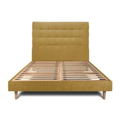 Sommeil De Plomb Lit avec tête de lit capitonnée tissu et sommier kit - Lit en bois massif