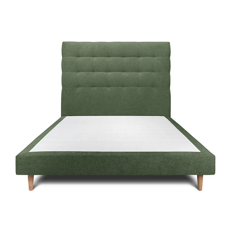 Sommeil De Plomb Lit avec tête de lit capitonnée tissu et sommier tapissier - Lit en bois massif
