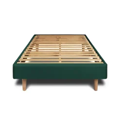 Sommeil De Plomb Lit avec tête de lit capitonnée velours et sommier kit - Lit en bois massif Outlet
