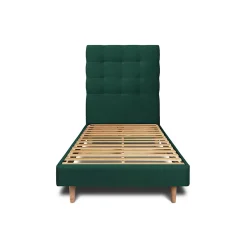 Sommeil De Plomb Lit avec tête de lit capitonnée velours et sommier kit - Lit en bois massif Outlet