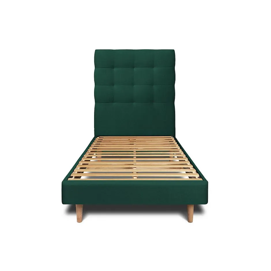 Sommeil De Plomb Lit avec tête de lit capitonnée velours et sommier kit - Lit en bois massif Outlet
