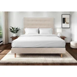 Sommeil De Plomb Lit avec tête de lit capitonnée tissu et sommier tapissier - Lit en bois massif Hot