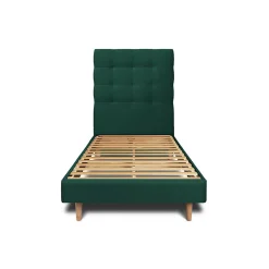 Sommeil De Plomb Lit avec tête de lit capitonnée velours et sommier kit - Lit en bois massif