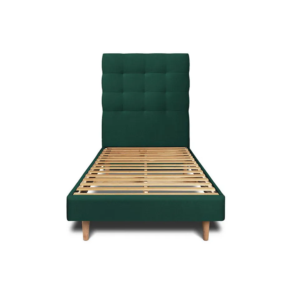 Sommeil De Plomb Lit avec tête de lit capitonnée velours et sommier kit - Lit en bois massif