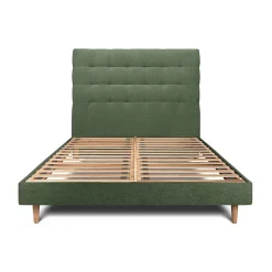 Sommeil De Plomb Lit avec tête de lit capitonnée tissu et sommier kit - Lit en bois massif Best