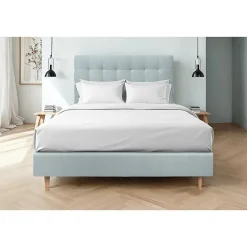 Sommeil De Plomb Lit avec tête de lit capitonnée velours et sommier - Lit en bois massif