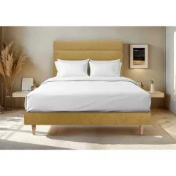 Sommeil De Plomb Lit avec tête de lit lignes tissu et sommier kit - Lit en bois massif Discount