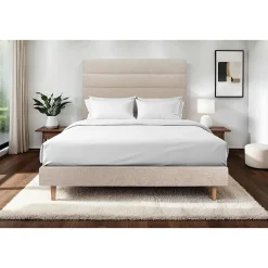Sommeil De Plomb Lit avec tête de lit lignes tissu et sommier tapissier - Lit en bois massif