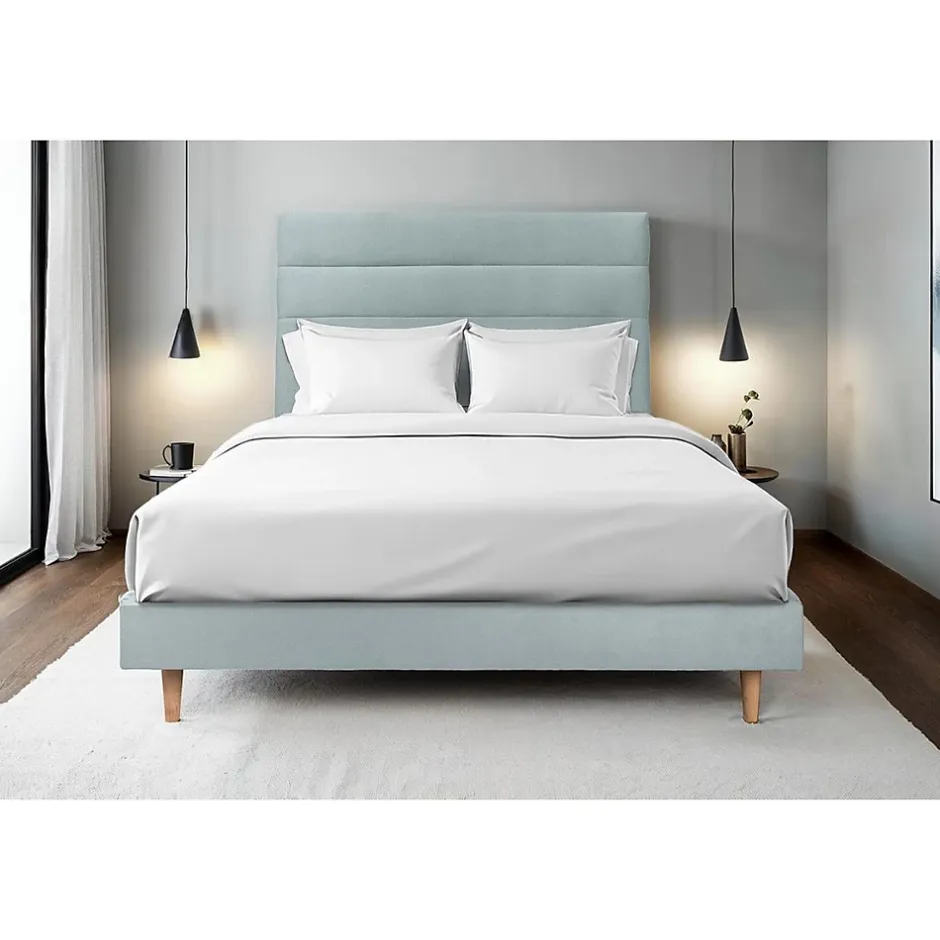 Sommeil De Plomb Lit avec tête de lit lignes velours et sommier kit - Lit en bois massif Online