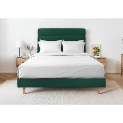 Sommeil De Plomb Lit avec tête de lit lignes velours et sommier kit - Lit en bois massif Discount