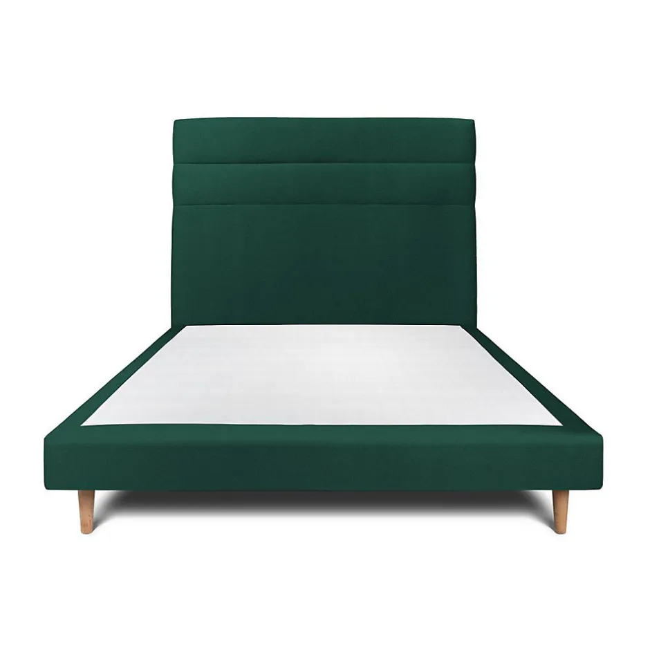 Sommeil De Plomb Lit avec tête de lit lignes velours et sommier tapissier - Lit en bois massif