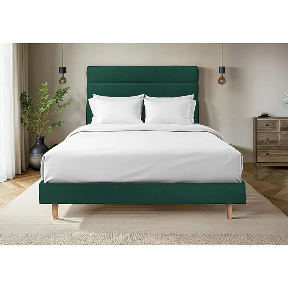 Sommeil De Plomb Lit avec tête de lit lignes velours et sommier tapissier - Lit en bois massif