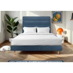Sommeil De Plomb Lit avec tête de lit lignes tissu et sommier kit - Lit en bois massif