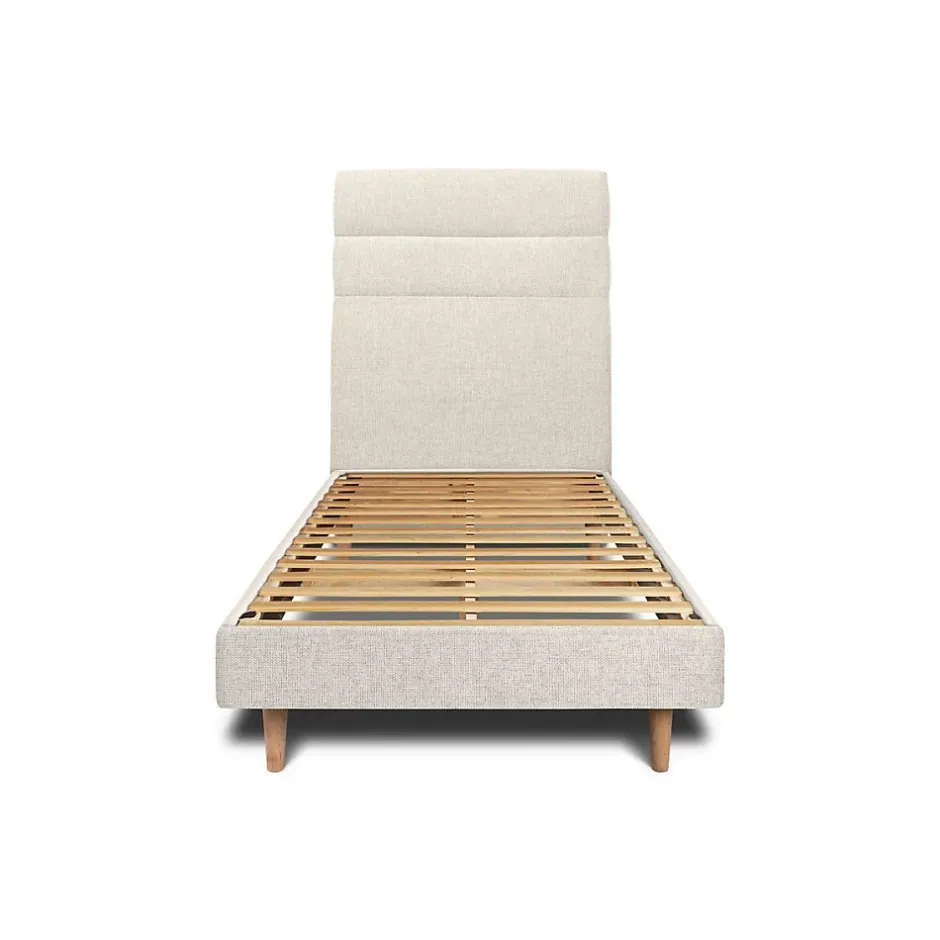 Sommeil De Plomb Lit avec tête de lit lignes tissu et sommier kit - Lit en bois massif