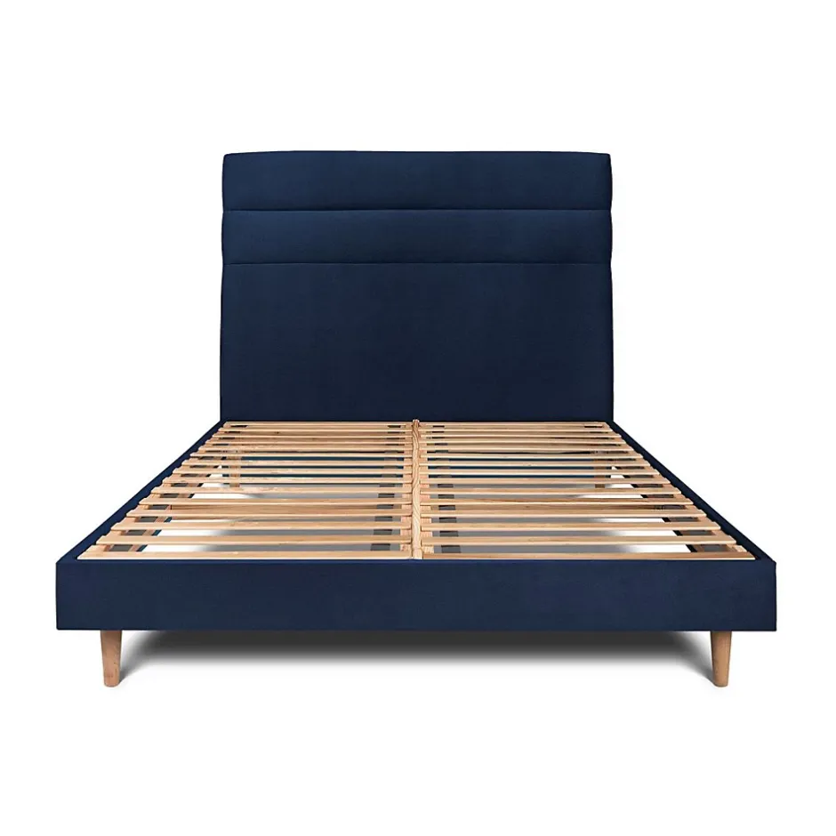 Sommeil De Plomb Lit avec tête de lit lignes velours et sommier kit - Lit en bois massif Discount
