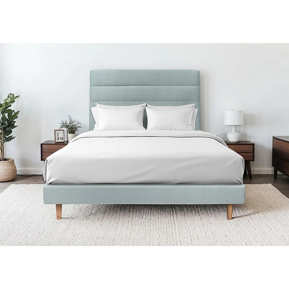 Sommeil De Plomb Lit avec tête de lit lignes velours et sommier tapissier - Lit en bois massif
