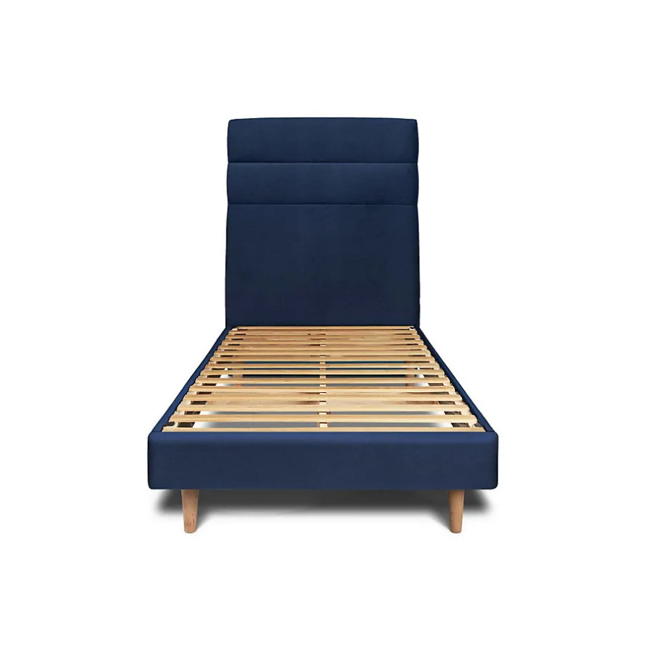 Sommeil De Plomb Lit avec tête de lit lignes velours et sommier kit - Lit en bois massif