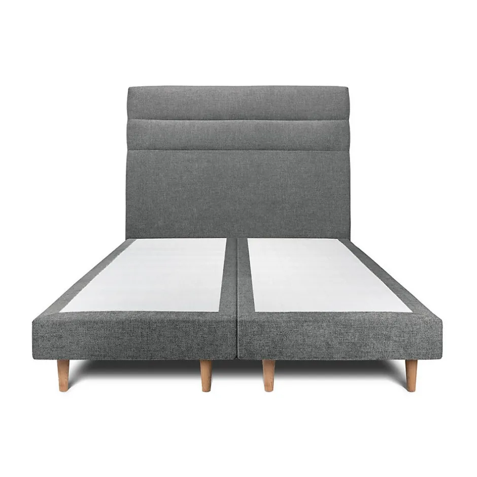 Sommeil De Plomb Lit avec tête de lit lignes tissu et sommier tapissier - Lit en bois massif