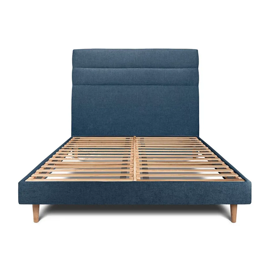 Sommeil De Plomb Lit avec tête de lit lignes tissu et sommier kit - Lit en bois massif
