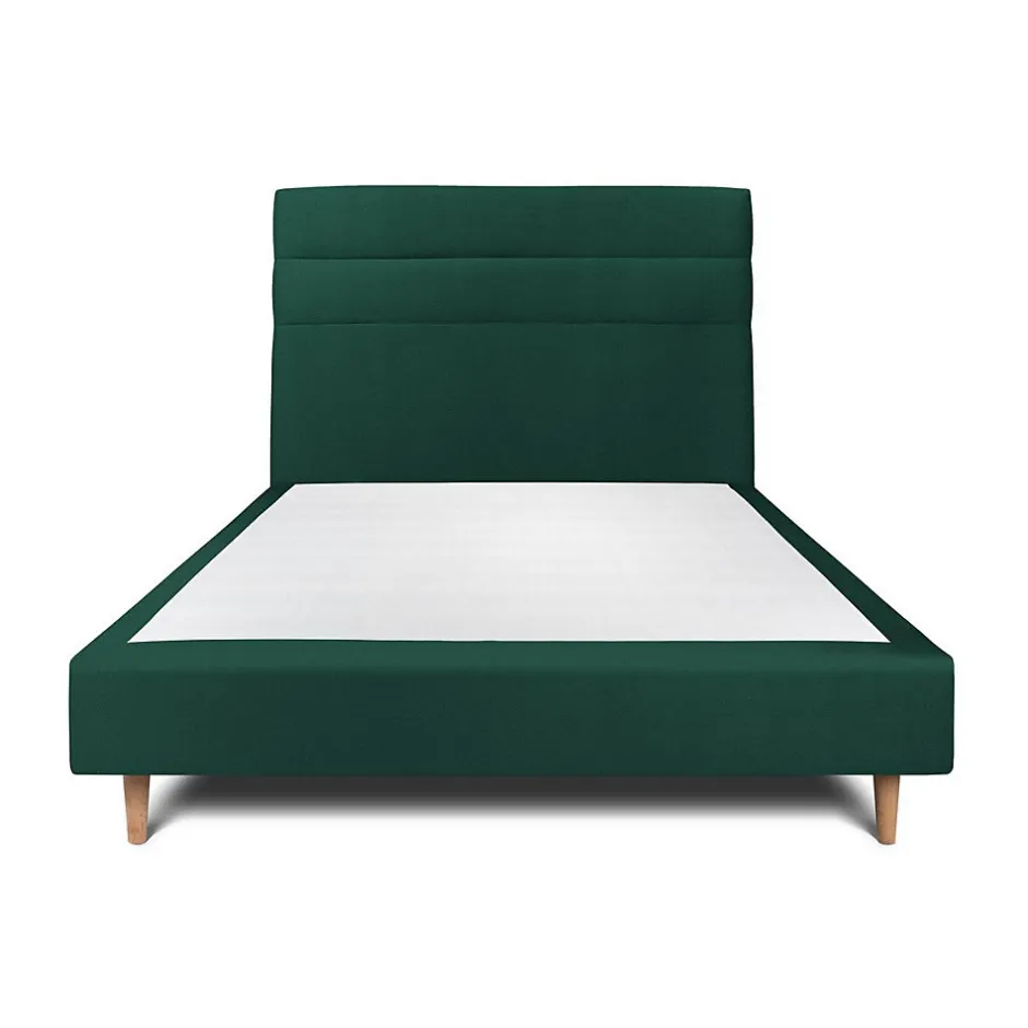 Sommeil De Plomb Lit avec tête de lit lignes velours et sommier tapissier - Lit en bois massif