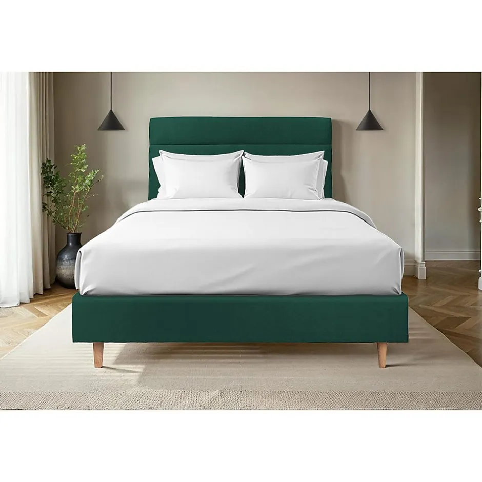 Sommeil De Plomb Lit avec tête de lit lignes velours et sommier tapissier - Lit en bois massif