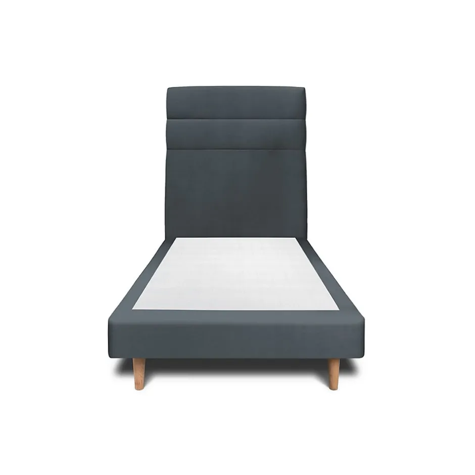 Sommeil De Plomb Lit avec tête de lit lignes velours et sommier tapissier - Lit en bois massif