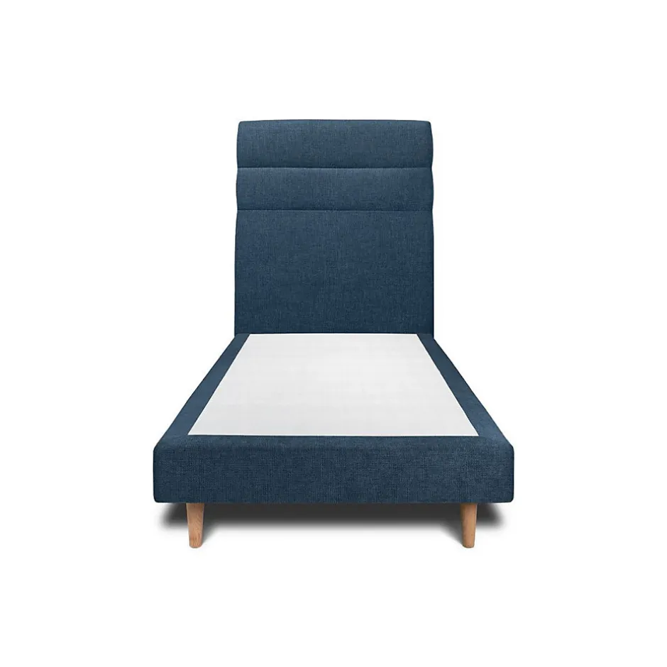 Sommeil De Plomb Lit avec tête de lit lignes tissu et sommier tapissier - Lit en bois massif