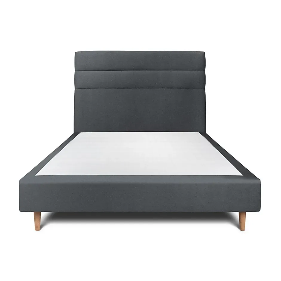 Sommeil De Plomb Lit avec tête de lit lignes velours et sommier tapissier - Lit en bois massif Discount