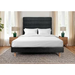 Sommeil De Plomb Lit avec tête de lit lignes bouclette et sommier kit - Lit en bois massif Outlet
