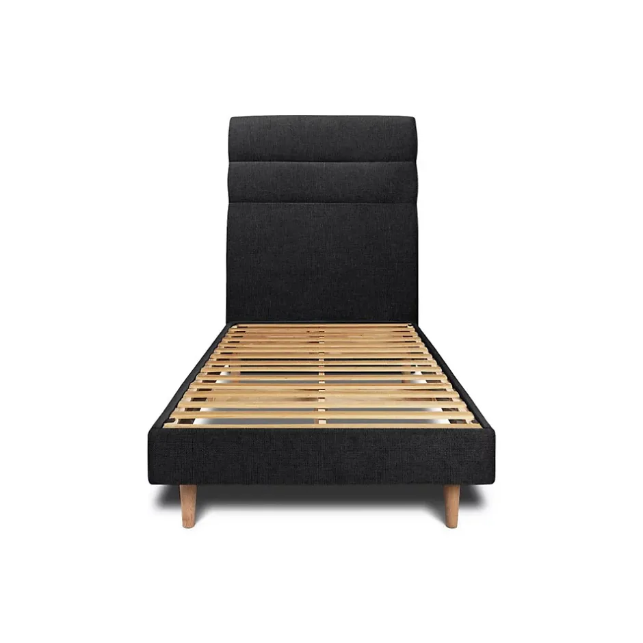 Sommeil De Plomb Lit avec tête de lit lignes tissu et sommier kit - Lit en bois massif