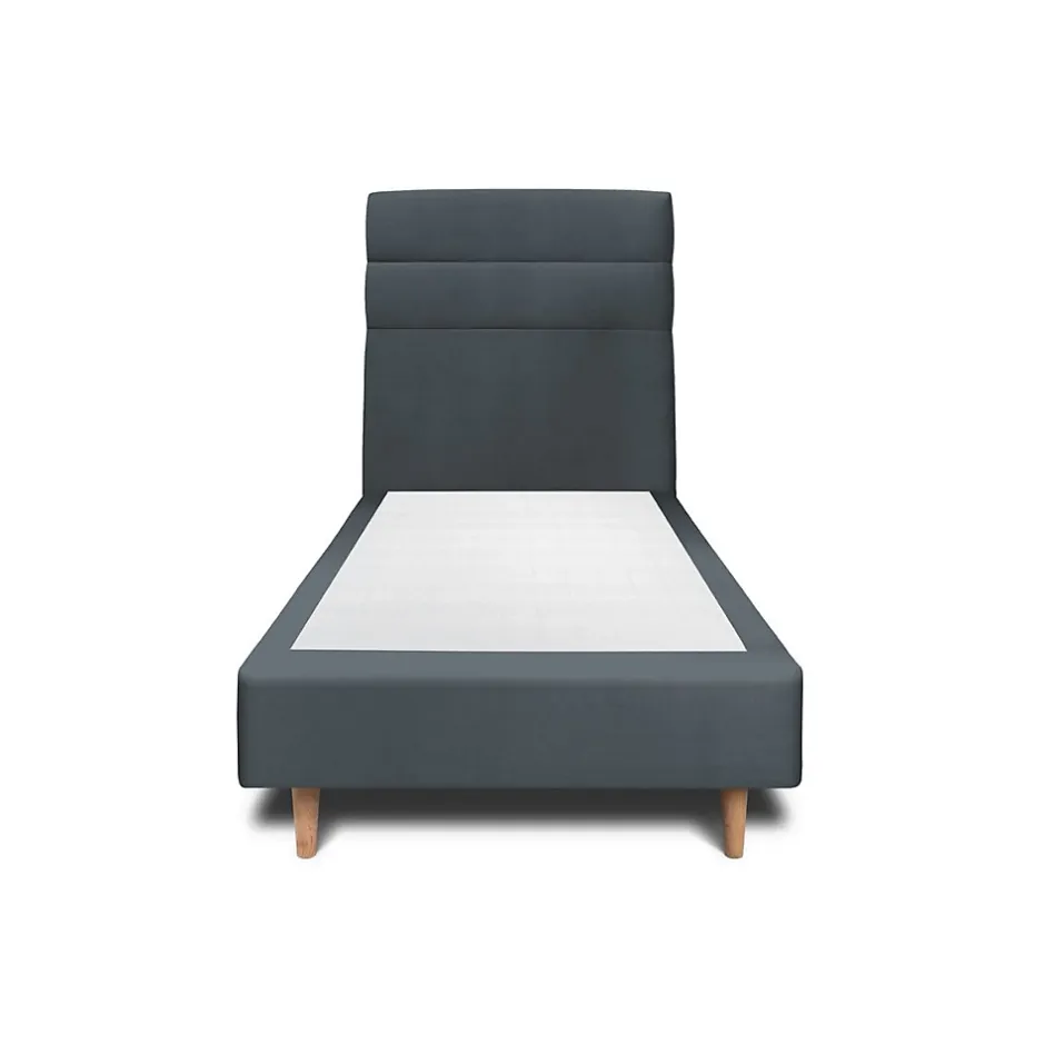 Sommeil De Plomb Lit avec tête de lit lignes velours et sommier tapissier - Lit en bois massif Sale