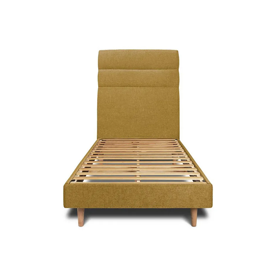 Sommeil De Plomb Lit avec tête de lit lignes tissu et sommier kit - Lit en bois massif