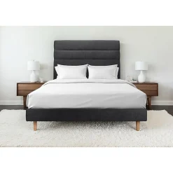 Sommeil De Plomb Lit avec tête de lit lignes tissu et sommier tapissier - Lit en bois massif