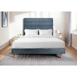 Sommeil De Plomb Lit avec tête de lit lignes bouclette et sommier kit - Lit en bois massif Outlet