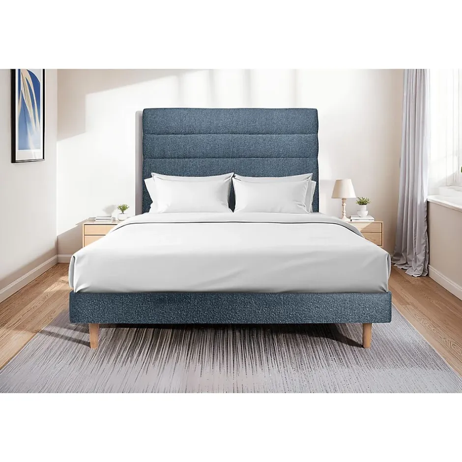 Sommeil De Plomb Lit avec tête de lit lignes bouclette et sommier kit - Lit en bois massif Outlet