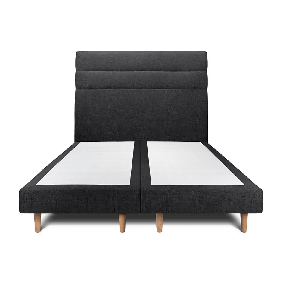 Sommeil De Plomb Lit avec tête de lit lignes tissu et sommier tapissier - Lit en bois massif