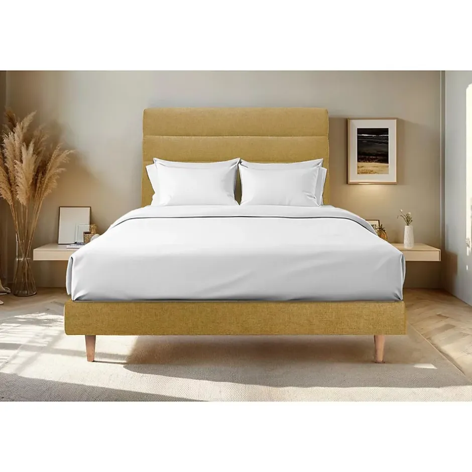 Sommeil De Plomb Lit avec tête de lit lignes tissu et sommier kit - Lit en bois massif