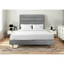 Sommeil De Plomb Lit avec tête de lit lignes tissu et sommier kit - Lit en bois massif Best
