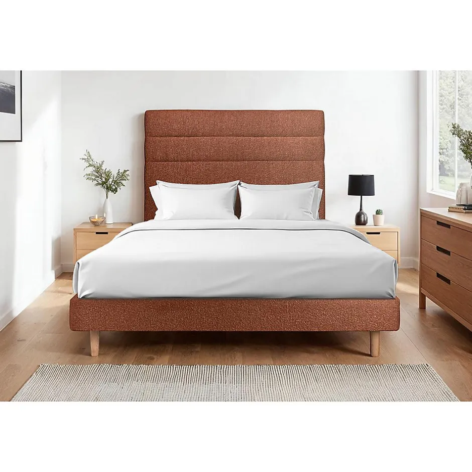 Sommeil De Plomb Lit avec tête de lit lignes bouclette et sommier kit - Lit en bois massif