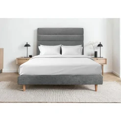 Sommeil De Plomb Lit avec tête de lit lignes tissu et sommier tapissier - Lit en bois massif New